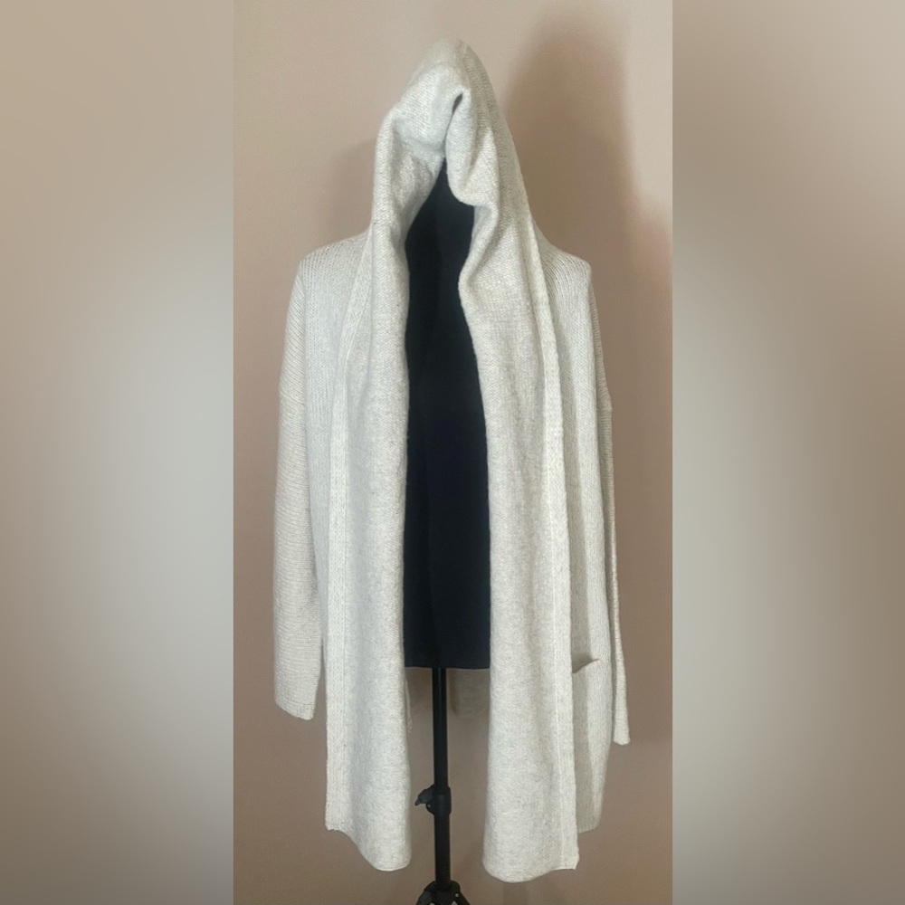 Vince Ivory Wool Blend Shawl/Cardigan Hooded Long Sweater Sz M. Style #F296 - Picture 3 of 8